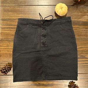 Black Denim Lace-up Mini Skirt